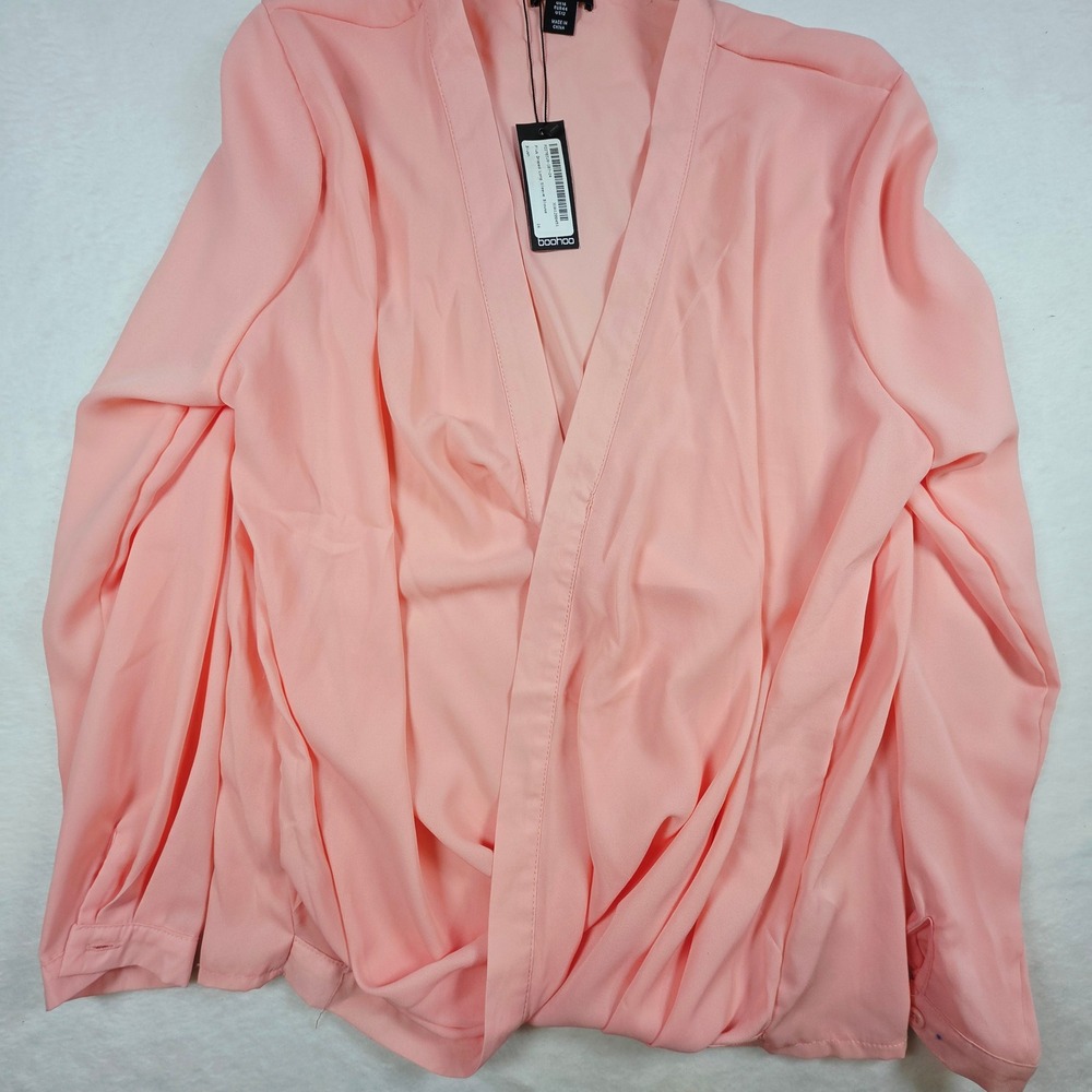 Boohoo Plus Draped Long Sleeve Blouse Blush Pink US 12 PZZ78318-107-24